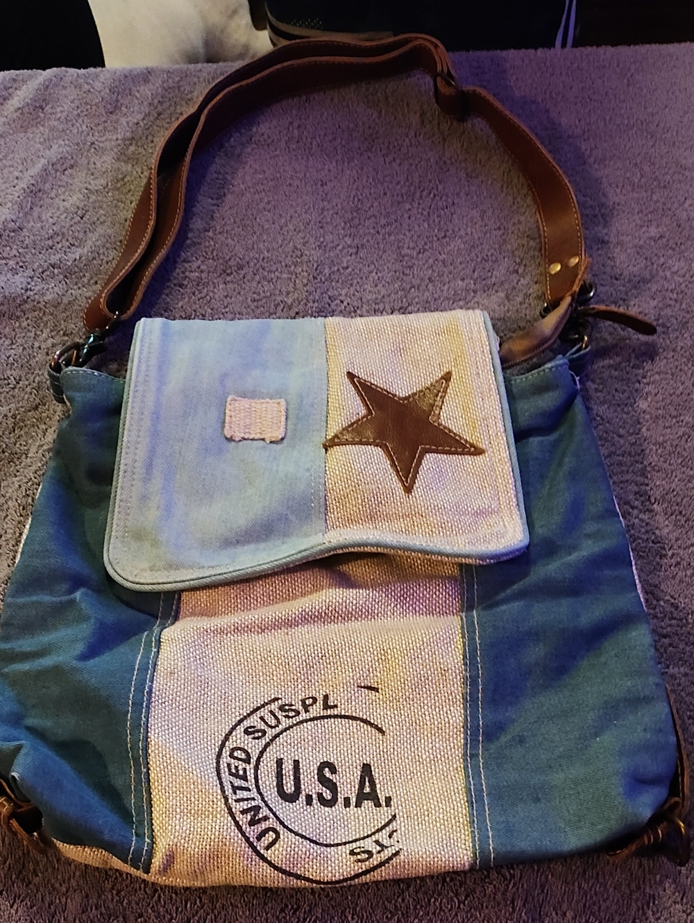 Myra Bag Blue Canvas Star Accent Shoulder Bag